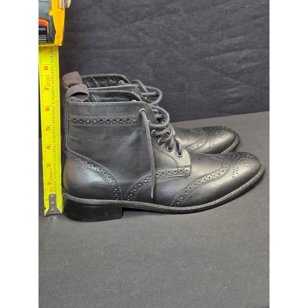 JCobbler Mens Black Leather Wingtip Brogue‎ Lace Up Dress Boots Size 41